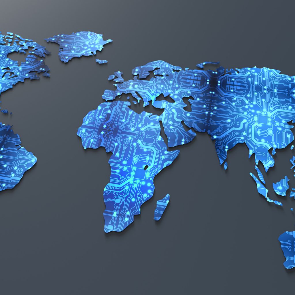 digital electronic world map isolated FBK