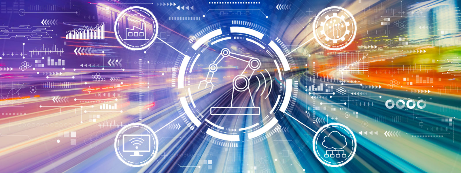 dobeStock_322357978_ Smart industry concept with abstract high speed technology POV motion blur